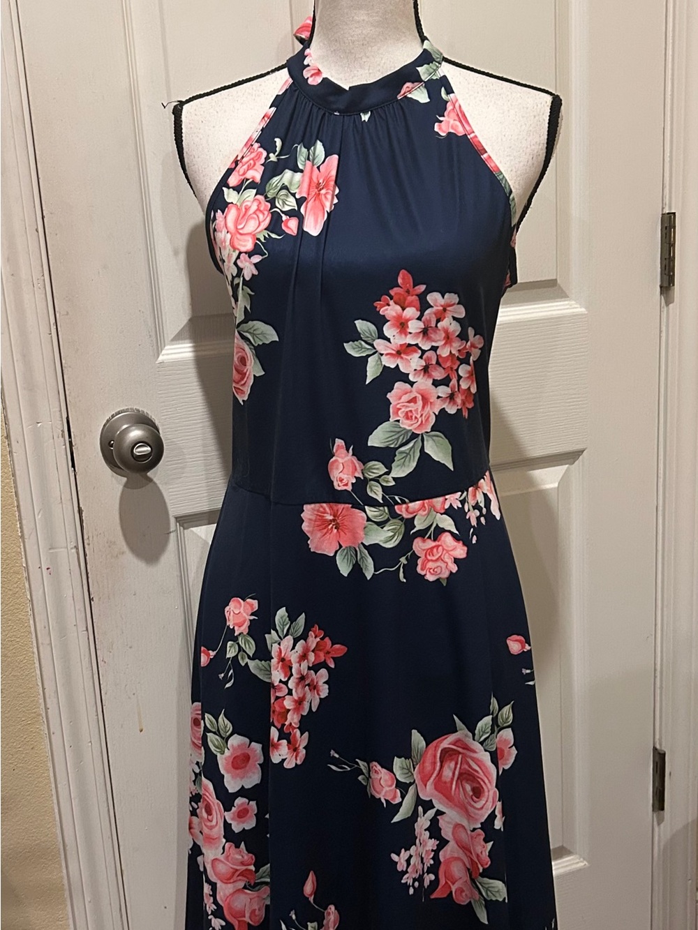 Navy One-Shoulder Floral Maxi Dress - Pink Floral Print